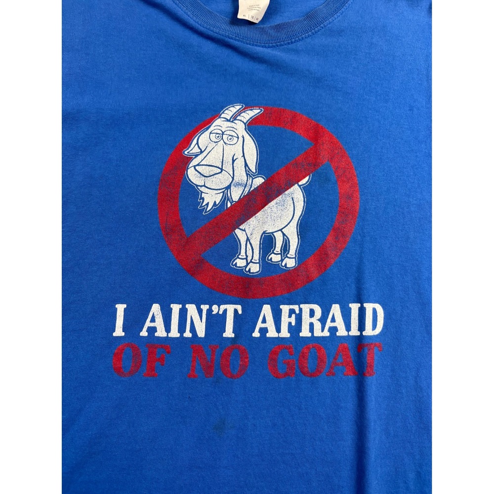 I Ain't Afraid of No Goat Blue Graphic T-Shirt Short Sleeve Crew Neck Tee - Picture 3 of 5